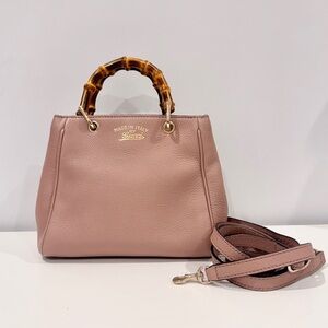 Gucci Pink Leather Bamboo Handle Crossbody Bag
